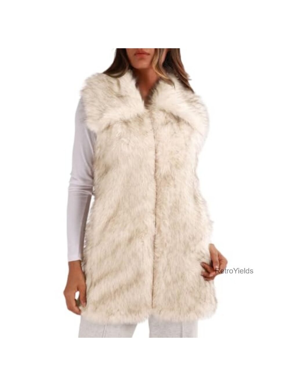 Faux Fur Long Vest Zip Fluffy Lapel Sleeveless Jacket